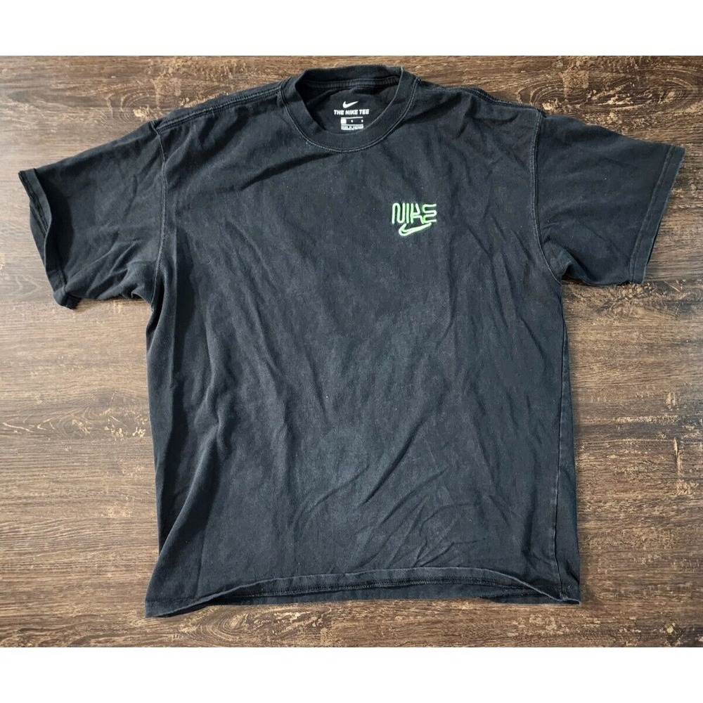 Nike Tee‎ Mens Medium Black Miami City Neon Pink Green Embroidered T-Shirt Heavy